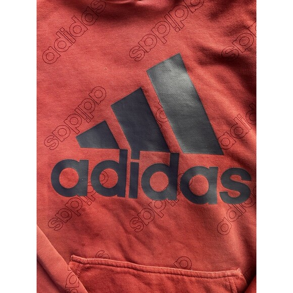 Adidas Men’s Red Hoodie Size L All-Over Logo Print Casual Streetwear - Picture 3 of 5